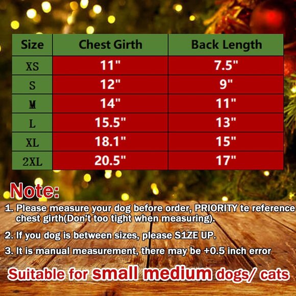 Dog Christmas Costumes, Pet Cold Weather Sweater Coat for small dogs/cats. - Picture 2 of 4